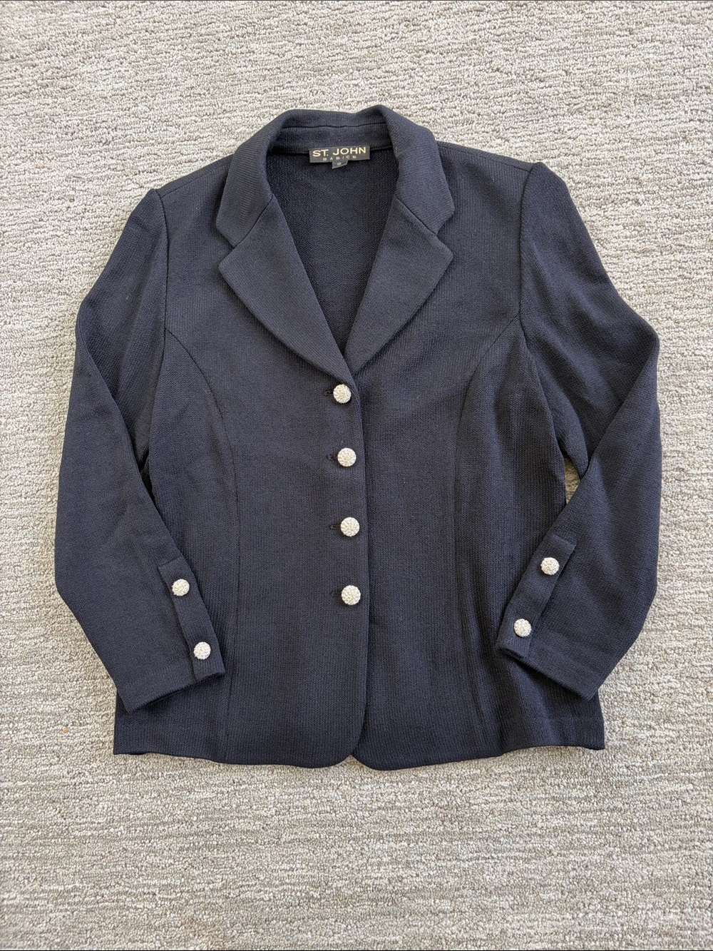St. John Black Knit Blazer with Decorative Glitzy Buttons